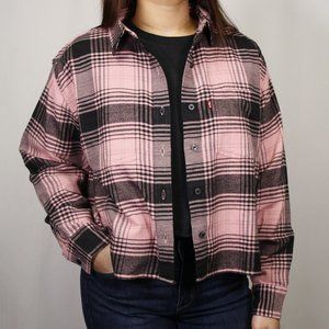 Levi's Cropped Flannel Pink Black Size S